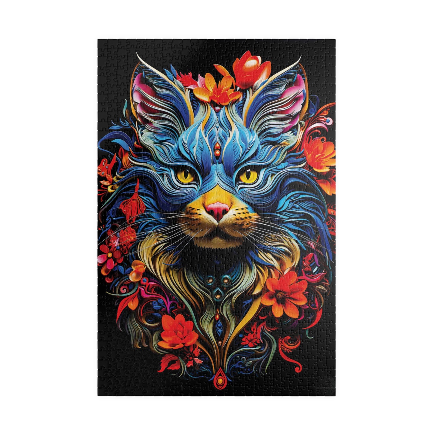 Floral Feline Elegance: A Symphony of Color and Detail