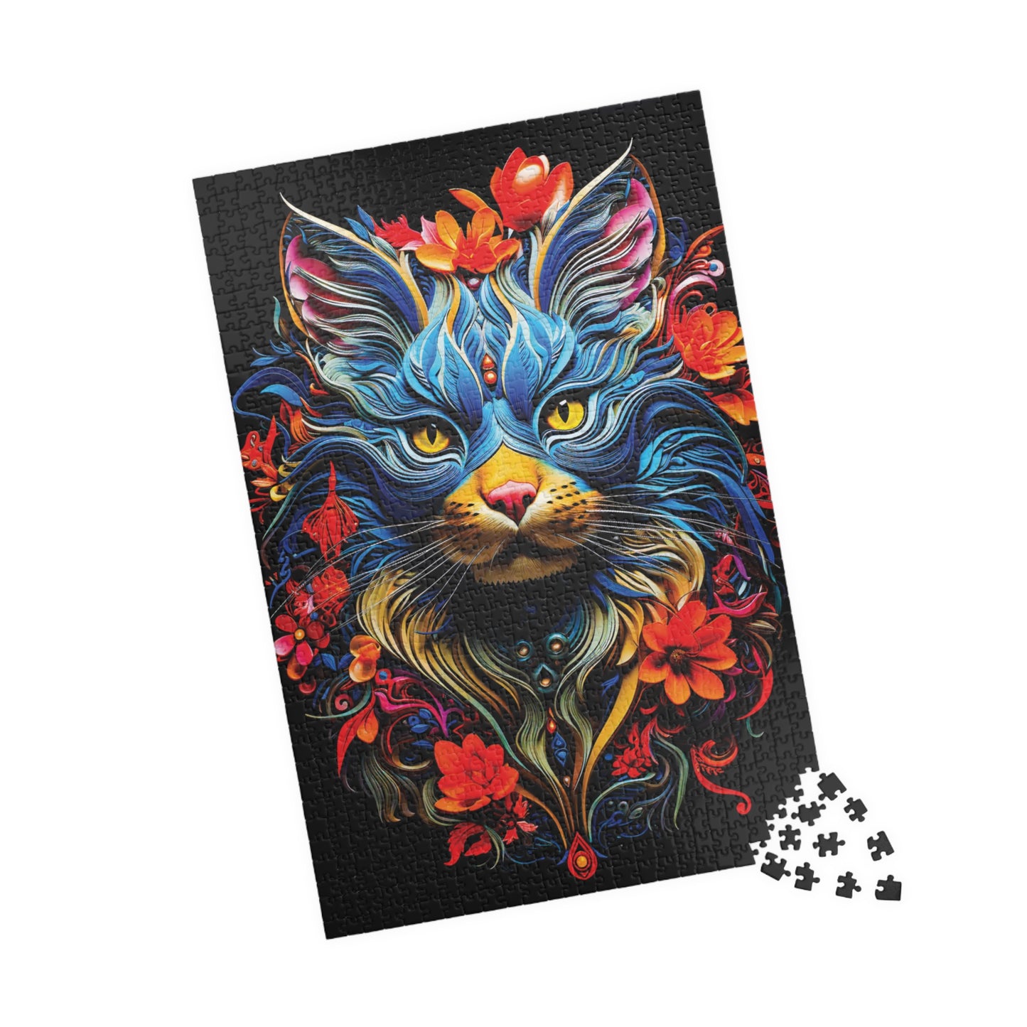 Floral Feline Elegance: A Symphony of Color and Detail